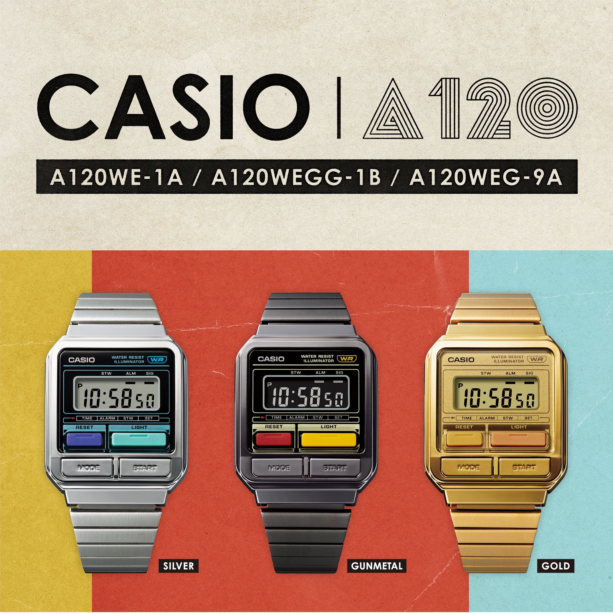 CASIO Vintage Plated Grey Watch A120WEGG-1B Chrome