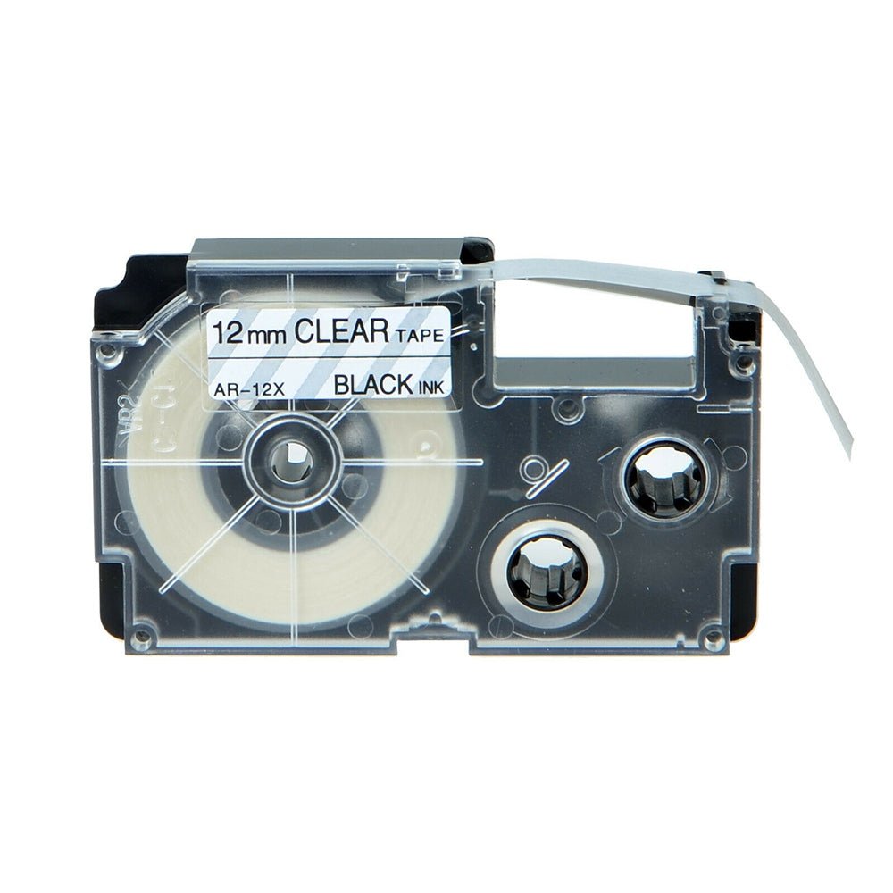 CASIO CALCULATORS-CASIO 12mm Label Tape - Black on Clear-CASIO Australia
